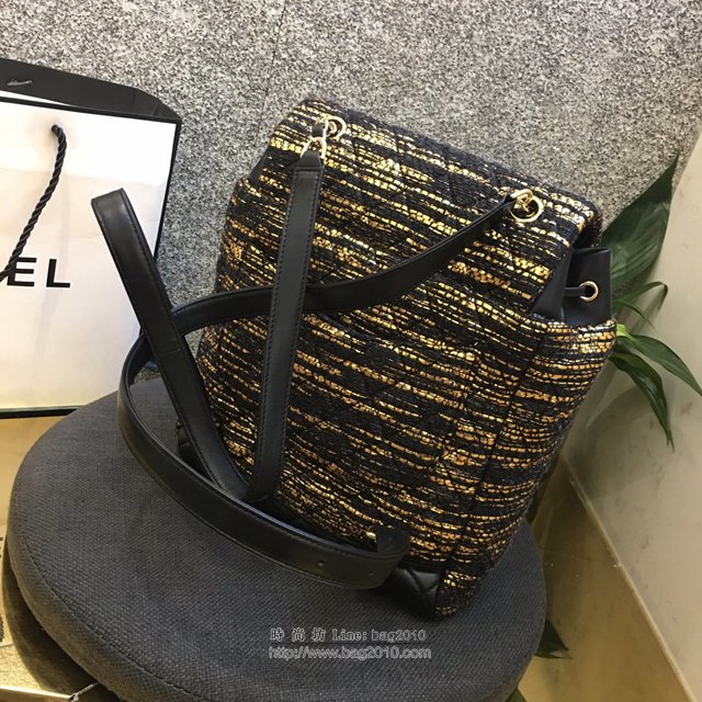 Chanel女包 69964 2019Chanel最新編織 黑配金色時尚雙肩背包 香奈兒後背包 Chanel新款背包  djc2996